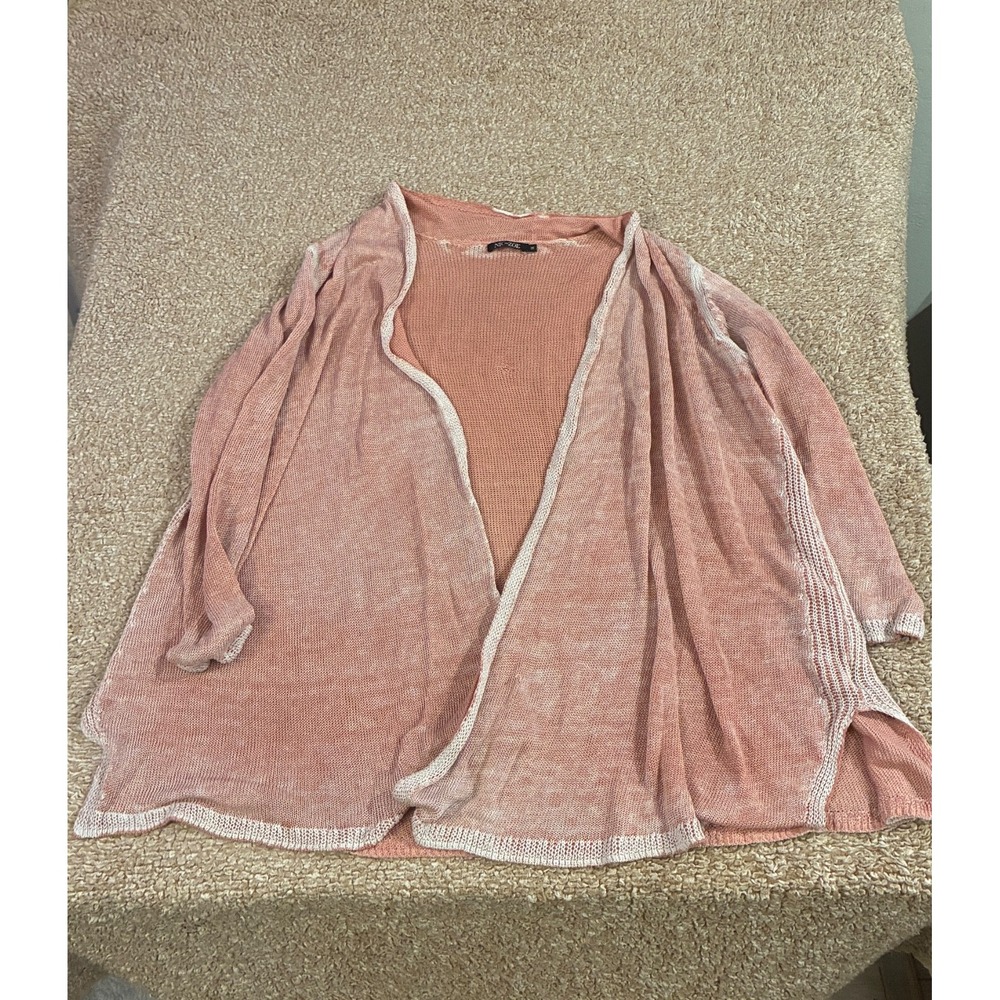 NIC+ZOE Womens Cardigan 1X Coral Heather Open Front 3/4 Sleeve Slub Knit